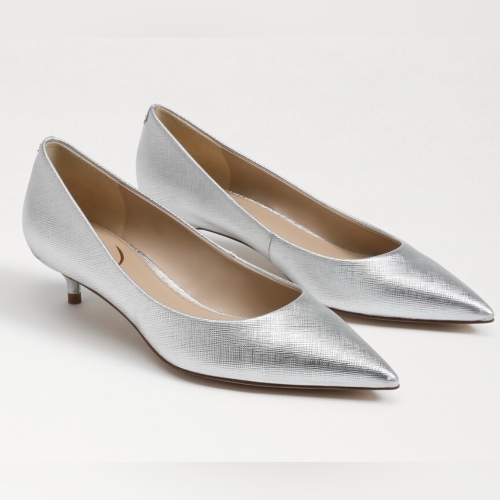 New Sam Edelman Franci Kitten Heel Pump in Silver Size 6.5